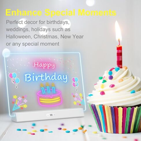 LED Note Board with Colors, Rechargeable 17-Inch Doodle Glow 9-Mode Light Up Desk Sign Letter Message Memo Drawing Dry Erase Board for Classroom/Home Decor/Office/Gifts, 5 Markers in Kuwait