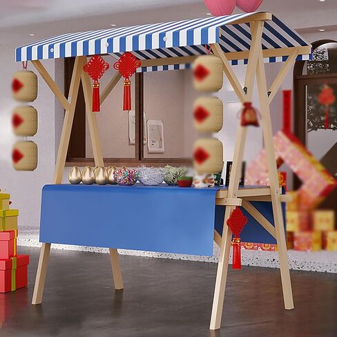 عربة بيع تجارية بعجلات ومظلة، عربة عرض طعام قابلة للطي للمناسبات/سوق المزارعين/الشارع/الشاطئ، كشك خشبي للبيع بالتجزئة عالي التحمل (أحمر، مقاس L 59 بوصة) in Kuwait