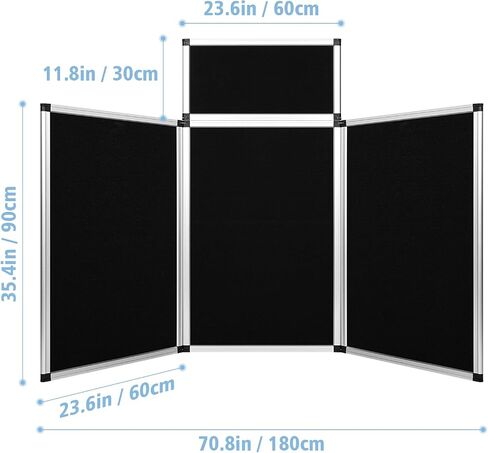 Nisorpa 3+1 Panel Folding Trade Show Presentation Board 70.8“ x 35.4" Trifold Desktop Display Board with Carry Bag Large Metal Frame Tabletop Display 4 Panels-Black in Saudi Arabia
