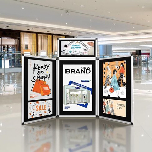 Nisorpa 3+1 Panel Folding Trade Show Presentation Board 70.8“ x 35.4" Trifold Desktop Display Board with Carry Bag Large Metal Frame Tabletop Display 4 Panels-Black in Saudi Arabia