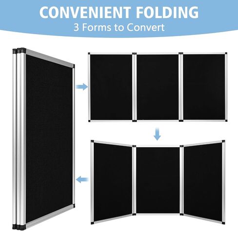 Nisorpa 3+1 Panel Folding Trade Show Presentation Board 70.8“ x 35.4" Trifold Desktop Display Board with Carry Bag Large Metal Frame Tabletop Display 4 Panels-Black in Saudi Arabia