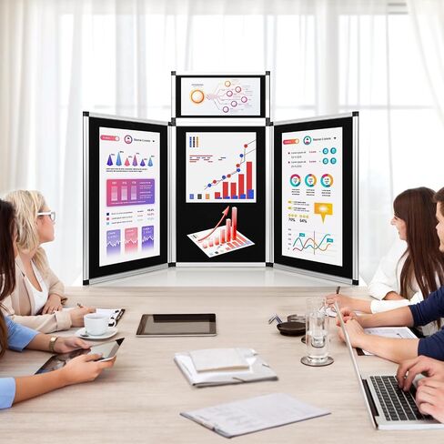 Nisorpa 3+1 Panel Folding Trade Show Presentation Board 70.8“ x 35.4" Trifold Desktop Display Board with Carry Bag Large Metal Frame Tabletop Display 4 Panels-Black in Saudi Arabia