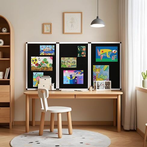 Nisorpa 3+1 Panel Folding Trade Show Presentation Board 70.8“ x 35.4" Trifold Desktop Display Board with Carry Bag Large Metal Frame Tabletop Display 4 Panels-Black in Saudi Arabia