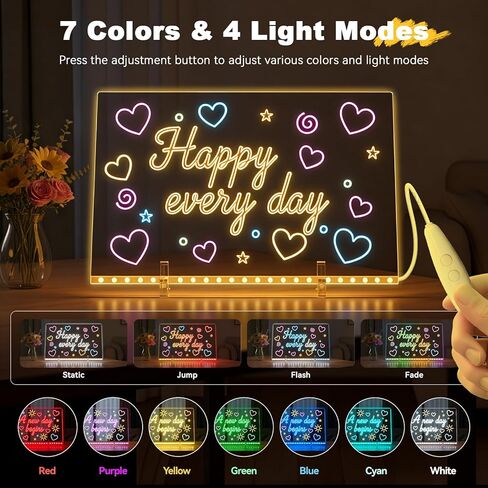 هدايا عيد الميلاد للفتيات من سن 5 إلى 12 عامًا، لوحة ملاحظات LED مع 7 ألوان - لوحة رسم أكريليك مضيئة مقاس 13 بوصة × 10 بوصة للأطفال في عيد الميلاد المجيد 2025، تتضمن لوحات المسح الجاف محولًا in Kuwait