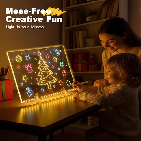 هدايا عيد الميلاد للفتيات من سن 5 إلى 12 عامًا، لوحة ملاحظات LED مع 7 ألوان - لوحة رسم أكريليك مضيئة مقاس 13 بوصة × 10 بوصة للأطفال في عيد الميلاد المجيد 2025، تتضمن لوحات المسح الجاف محولًا in Kuwait