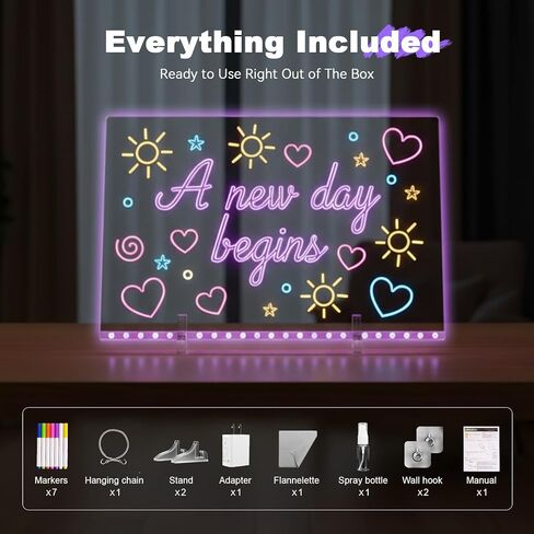 هدايا عيد الميلاد للفتيات من سن 5 إلى 12 عامًا، لوحة ملاحظات LED مع 7 ألوان - لوحة رسم أكريليك مضيئة مقاس 13 بوصة × 10 بوصة للأطفال في عيد الميلاد المجيد 2025، تتضمن لوحات المسح الجاف محولًا in Kuwait