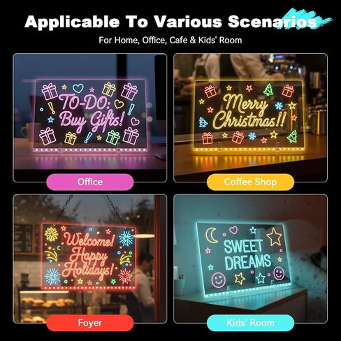 هدايا عيد الميلاد للفتيات من سن 5 إلى 12 عامًا، لوحة ملاحظات LED مع 7 ألوان - لوحة رسم أكريليك مضيئة مقاس 13 بوصة × 10 بوصة للأطفال في عيد الميلاد المجيد 2025، تتضمن لوحات المسح الجاف محولًا in Kuwait