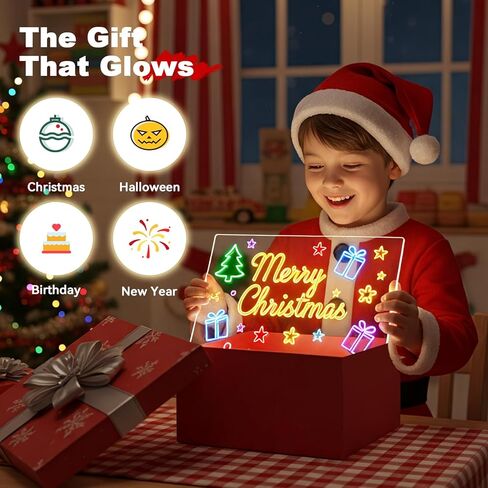 هدايا عيد الميلاد للفتيات من سن 5 إلى 12 عامًا، لوحة ملاحظات LED مع 7 ألوان - لوحة رسم أكريليك مضيئة مقاس 13 بوصة × 10 بوصة للأطفال في عيد الميلاد المجيد 2025، تتضمن لوحات المسح الجاف محولًا in Kuwait