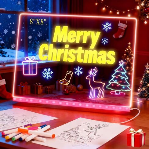 Lumiboard Led Drawing Board, 11.8"X7.9" Acrylic Dry Erase Board with Light, Light Up Message Board with Stand, 7 Markers and Soft Cloth, for Home Office Kitchen Christmas Decor in Saudi Arabia