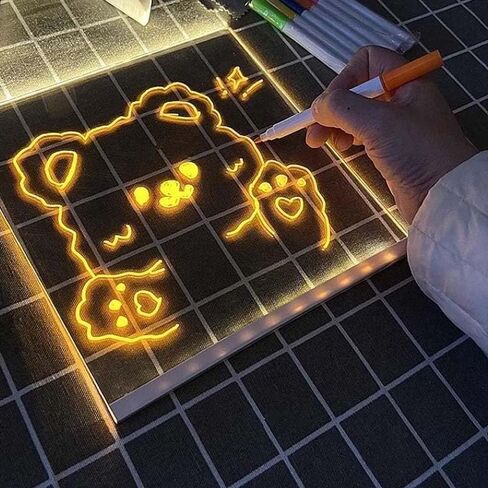 Lumiboard Led Drawing Board, 11.8"X7.9" Acrylic Dry Erase Board with Light, Light Up Message Board with Stand, 7 Markers and Soft Cloth, for Home Office Kitchen Christmas Decor in Saudi Arabia