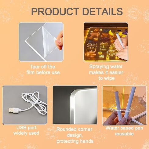 Lumiboard Led Drawing Board, 11.8"X7.9" Acrylic Dry Erase Board with Light, Light Up Message Board with Stand, 7 Markers and Soft Cloth, for Home Office Kitchen Christmas Decor in Saudi Arabia