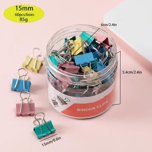60PCS 15MM/0.6Inch Binder Clips Colored,Paper Clamps Colorful, Paper Clips for Office Supplies in Saudi Arabia