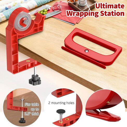 Tabletop Gift Wrapping Tool with Tape Dispenser & Cutter–2 Pack Adjustable Wrapping Paper Table Clamps with 2 Tapes–Perfect for Christmas, Holidays, and Crafting in Kuwait