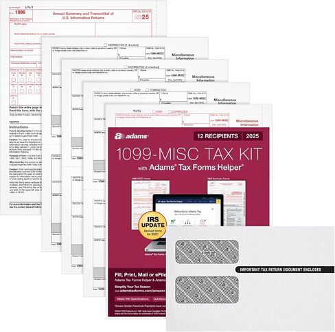 Adams 1099 MISC Forms 2025، مجموعة مكونة من 4 أجزاء لـ 12 مستلمًا، متوافقة مع طابعة نفث الحبر/الليزر، تتضمن 3 نماذج 1096، و12 مظروف أمان ذاتي الختم، والوصول إلى مساعد نماذج ضرائب Adams (1017227) in Kuwait