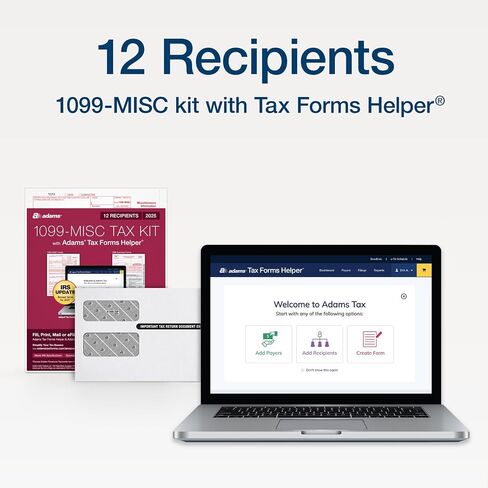 Adams 1099 MISC Forms 2025، مجموعة مكونة من 4 أجزاء لـ 12 مستلمًا، متوافقة مع طابعة نفث الحبر/الليزر، تتضمن 3 نماذج 1096، و12 مظروف أمان ذاتي الختم، والوصول إلى مساعد نماذج ضرائب Adams (1017227) in Kuwait