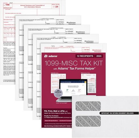 Adams 1099 MISC Forms 2025، مجموعة مكونة من 4 أجزاء لـ 12 مستلمًا، متوافقة مع طابعة نفث الحبر/الليزر، تتضمن 3 نماذج 1096، و12 مظروف أمان ذاتي الختم، والوصول إلى مساعد نماذج ضرائب Adams (1017227) in Kuwait