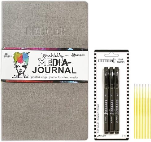 Trebbies Dina Wakley Media Journal Bundle - Printed Ledger Media Journal with 3 Black Letter It Fineliners Fine Detail Sticks in Saudi Arabia