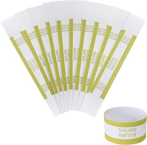ESSENTIAL 100 Pcs Currency Straps - Bill Wrappers, Money Bands to Organize Bills, ABA Standard Colors, Self-Adhesive, 7.5 x 1.15 Inches ($10000/Gold) in Kuwait