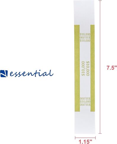 ESSENTIAL 100 Pcs Currency Straps - Bill Wrappers, Money Bands to Organize Bills, ABA Standard Colors, Self-Adhesive, 7.5 x 1.15 Inches ($10000/Gold) in Kuwait