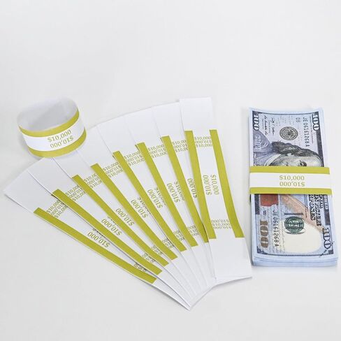 ESSENTIAL 100 Pcs Currency Straps - Bill Wrappers, Money Bands to Organize Bills, ABA Standard Colors, Self-Adhesive, 7.5 x 1.15 Inches ($10000/Gold) in Kuwait