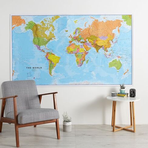Maps International خريطة العالم العملاقة - خريطة العالم الضخمة - 46 × 80 - مغلفة بالكامل - محدثة 2025 in Kuwait