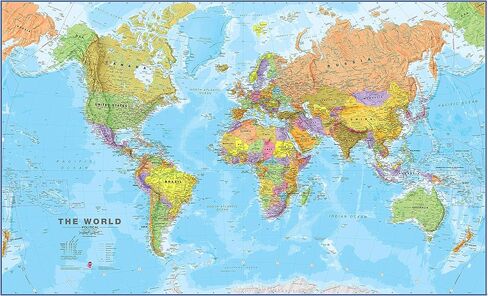 Maps International خريطة العالم العملاقة - خريطة العالم الضخمة - 46 × 80 - مغلفة بالكامل - محدثة 2025 in Kuwait