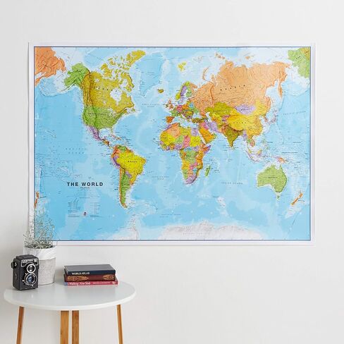 Maps International خريطة العالم العملاقة - خريطة العالم الضخمة - 46 × 80 - مغلفة بالكامل - محدثة 2025 in Kuwait
