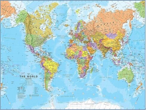 Maps International خريطة العالم العملاقة - خريطة العالم الضخمة - 46 × 80 - مغلفة بالكامل - محدثة 2025 in Kuwait