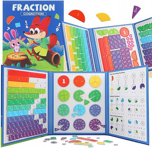 STEM Magnetic Fraction Demonstration Book for Kids with 152 Pcs Math Fraction Magnets Tiles and Disc Set Educational Math Learning Manipulatives Set in Kuwait