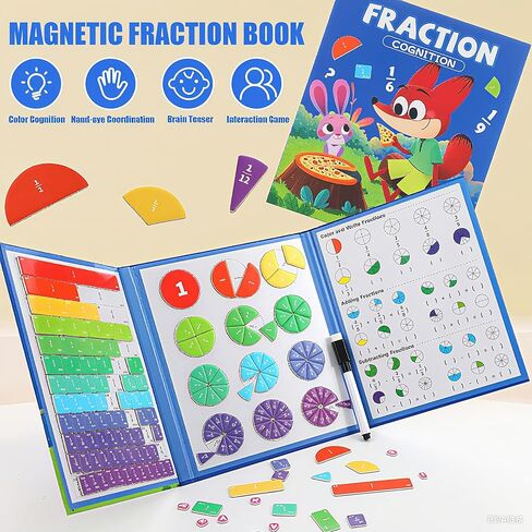 STEM Magnetic Fraction Demonstration Book for Kids with 152 Pcs Math Fraction Magnets Tiles and Disc Set Educational Math Learning Manipulatives Set in Kuwait
