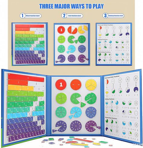 STEM Magnetic Fraction Demonstration Book for Kids with 152 Pcs Math Fraction Magnets Tiles and Disc Set Educational Math Learning Manipulatives Set in Kuwait