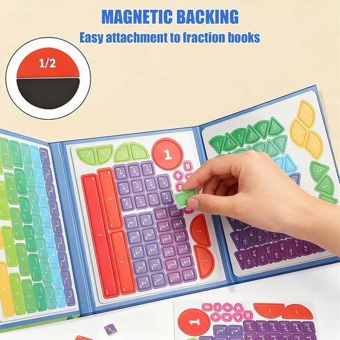 STEM Magnetic Fraction Demonstration Book for Kids with 152 Pcs Math Fraction Magnets Tiles and Disc Set Educational Math Learning Manipulatives Set in Kuwait