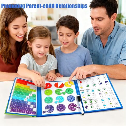 STEM Magnetic Fraction Demonstration Book for Kids with 152 Pcs Math Fraction Magnets Tiles and Disc Set Educational Math Learning Manipulatives Set in Kuwait