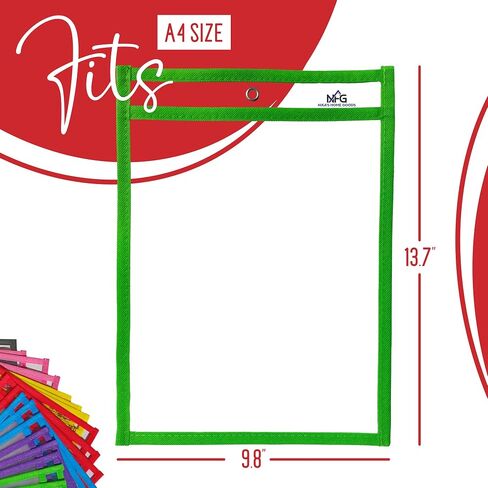 30 Packs Oversized Dry Erase Pockets Sleeves - 10 Assorted Colors with 2 Binder Rings - Dry Erase Sheets Reusable - 10x14 Ticket Holders - Clear Plastic Sheet Protectors for Classroom Teacher Supplies in Saudi Arabia