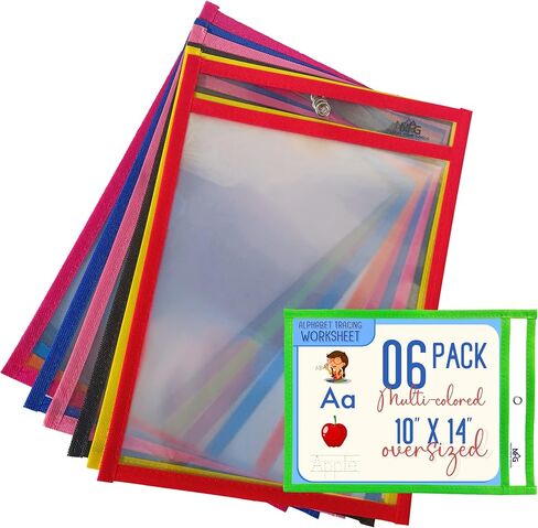 30 Packs Oversized Dry Erase Pockets Sleeves - 10 Assorted Colors with 2 Binder Rings - Dry Erase Sheets Reusable - 10x14 Ticket Holders - Clear Plastic Sheet Protectors for Classroom Teacher Supplies in Saudi Arabia