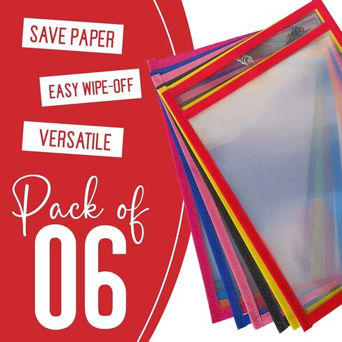 30 Packs Oversized Dry Erase Pockets Sleeves - 10 Assorted Colors with 2 Binder Rings - Dry Erase Sheets Reusable - 10x14 Ticket Holders - Clear Plastic Sheet Protectors for Classroom Teacher Supplies in Saudi Arabia
