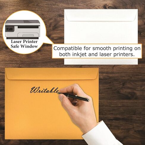 500 Cashier Depot - 6" x 9" Booklet Envelopes, 24 lb White Wove Paper, Gummed Flap, Open Side, 500 Count, Made in USA in Saudi Arabia