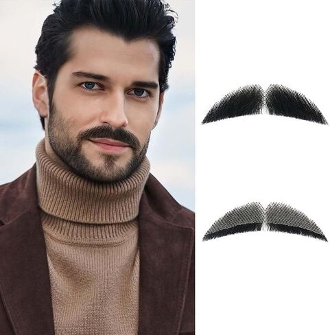 Realistic Mustache, Human Hair Fake Beard, Handcrafted Beards with Invisible Lace, Facial Hair for Cosplay and Halloween (Brown) in Saudi Arabia
