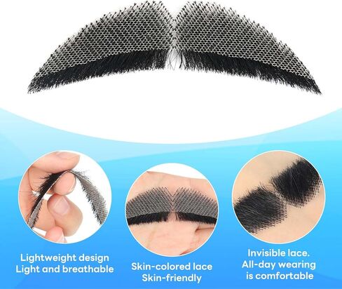 Realistic Mustache, Human Hair Fake Beard, Handcrafted Beards with Invisible Lace, Facial Hair for Cosplay and Halloween (Brown) in Saudi Arabia