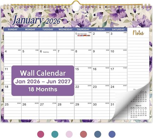 2026 Calendar,18-Month Wall Calendar Runs from Jan 2026 to Jun 2027, 11.5" x 14.7", Large Monthly Calendar with Twin-Wire Binding, Perfect for Home or Office - Seasonal in Kuwait