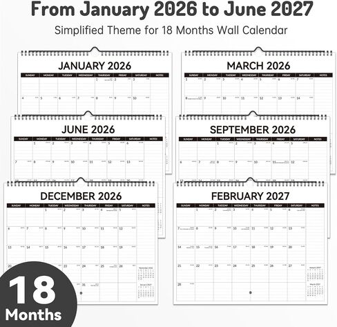 التقويم 2026-2027، تقويم حائط فورفينسر من يونيو 2026 إلى ديسمبر 2027، تقاويم مخططة شهرية كبيرة مقاس 14 بوصة × 11 بوصة مع قسم الملاحظات والملصقات اللطيفة، كتلة مسطرة، ربط حلزوني معلق للمكتب المنزلي in Kuwait