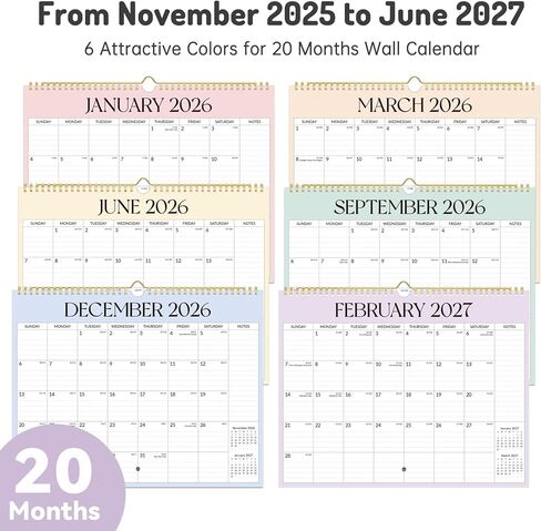 التقويم 2026-2027، تقويم حائط فورفينسر من يونيو 2026 إلى ديسمبر 2027، تقاويم مخططة شهرية كبيرة مقاس 14 بوصة × 11 بوصة مع قسم الملاحظات والملصقات اللطيفة، كتلة مسطرة، ربط حلزوني معلق للمكتب المنزلي in Kuwait