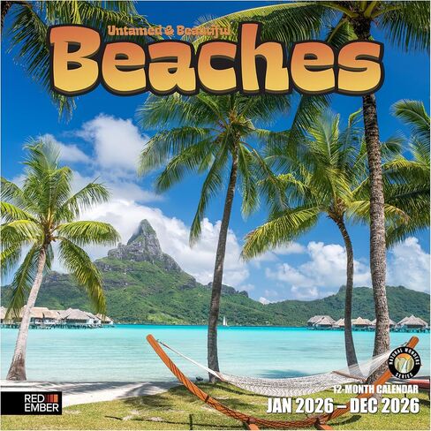 RED EMBER Untamed & Beautiful Beaches 2026 Wall Calendar 12 Month | Thick & Sturdy Paper | Holiday Gift | Tropical Beach Calendar 2026 in Saudi Arabia