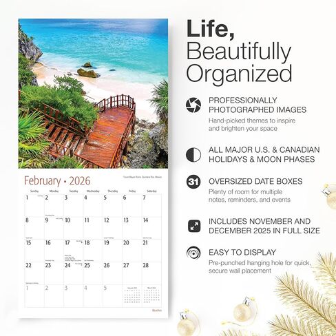 RED EMBER Untamed & Beautiful Beaches 2026 Wall Calendar 12 Month | Thick & Sturdy Paper | Holiday Gift | Tropical Beach Calendar 2026 in Saudi Arabia