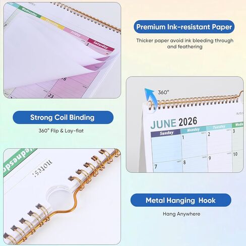 تقويم مكتب 2026-2027، 18 تقويمًا جداريًا كبيرًا شهريًا مع ملصقات من يناير 2026 إلى يونيو 2027، مخطط تقويم مكتبي ملون مقاس 17 بوصة × 12 بوصة لمكتب المدرسة المنزلية، تصميم قابل للتمزيق، كتل يومية in Kuwait