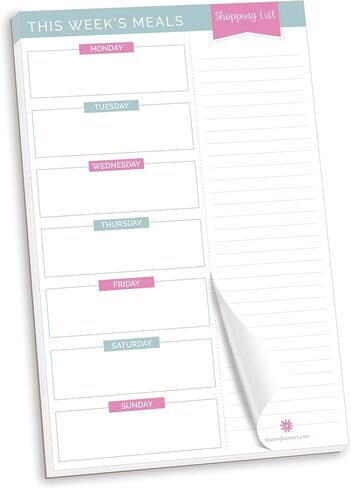 bloom daily planners Weekly Meal Planning Pad - Magnetic Hanging Refrigerator Menu Planner with Tear-Off Sheets & Perforated Grocery Shopping Lists - 6" x 9" (Pink & Teal) in Saudi Arabia