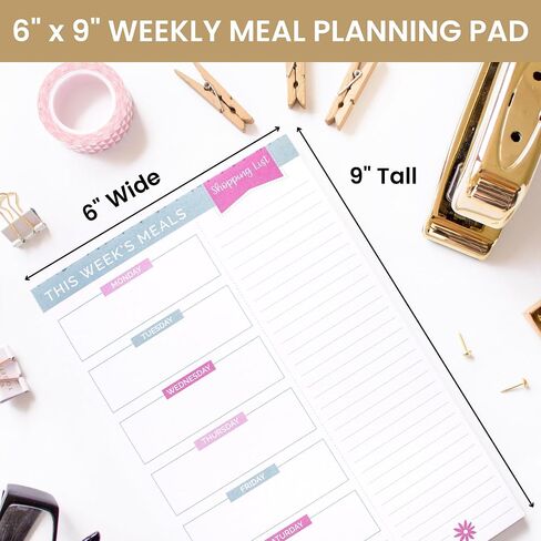bloom daily planners Weekly Meal Planning Pad - Magnetic Hanging Refrigerator Menu Planner with Tear-Off Sheets & Perforated Grocery Shopping Lists - 6" x 9" (Pink & Teal) in Saudi Arabia
