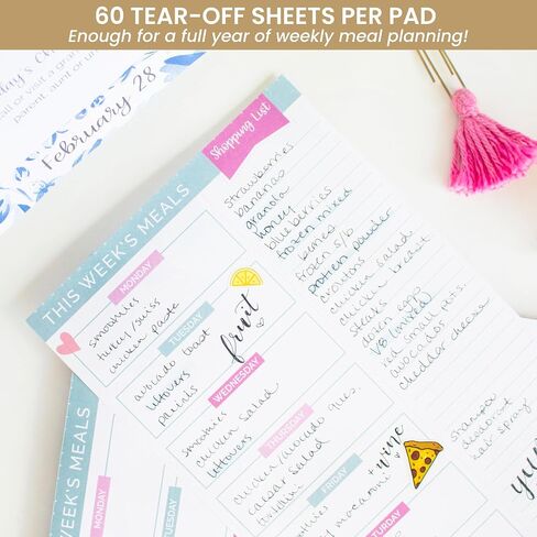 bloom daily planners Weekly Meal Planning Pad - Magnetic Hanging Refrigerator Menu Planner with Tear-Off Sheets & Perforated Grocery Shopping Lists - 6" x 9" (Pink & Teal) in Saudi Arabia