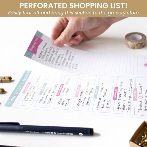 bloom daily planners Weekly Meal Planning Pad - Magnetic Hanging Refrigerator Menu Planner with Tear-Off Sheets & Perforated Grocery Shopping Lists - 6" x 9" (Pink & Teal) in Saudi Arabia