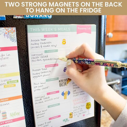 bloom daily planners Weekly Meal Planning Pad - Magnetic Hanging Refrigerator Menu Planner with Tear-Off Sheets & Perforated Grocery Shopping Lists - 6" x 9" (Pink & Teal) in Saudi Arabia